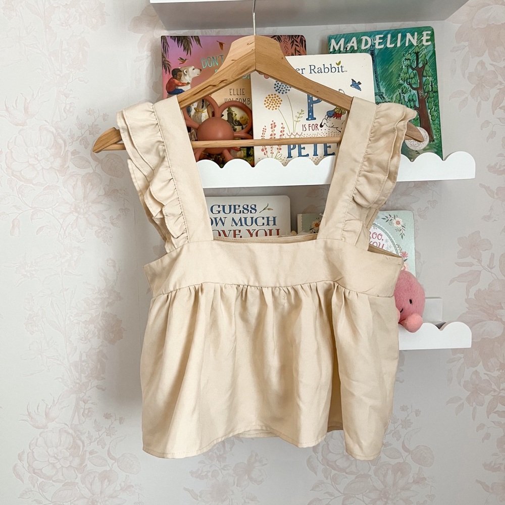 Cream Ruffle Square Neck Strap Top